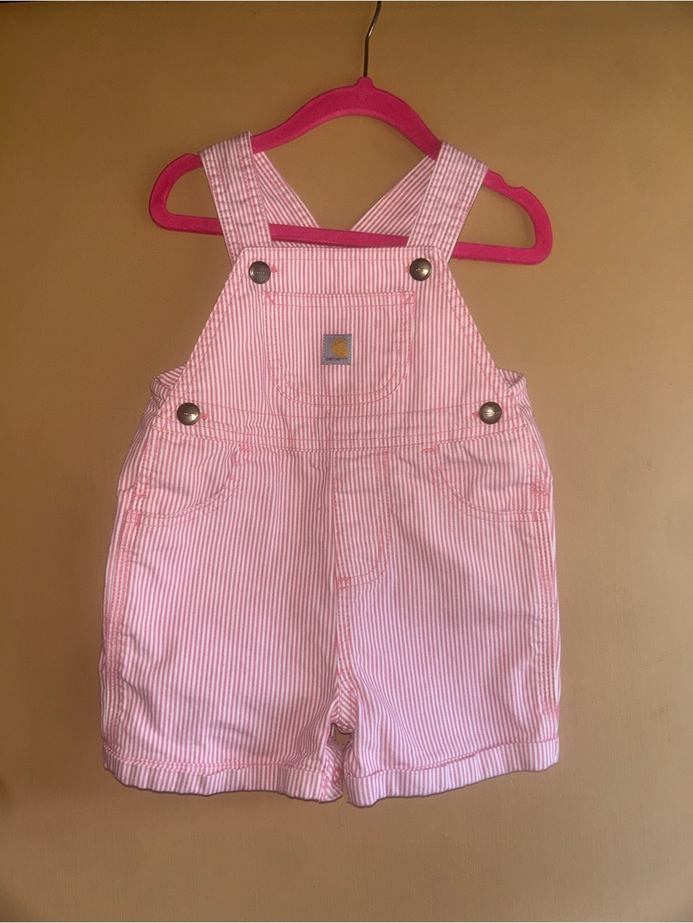 Carhartt Light Red & White Striped Kids' Short Overalls